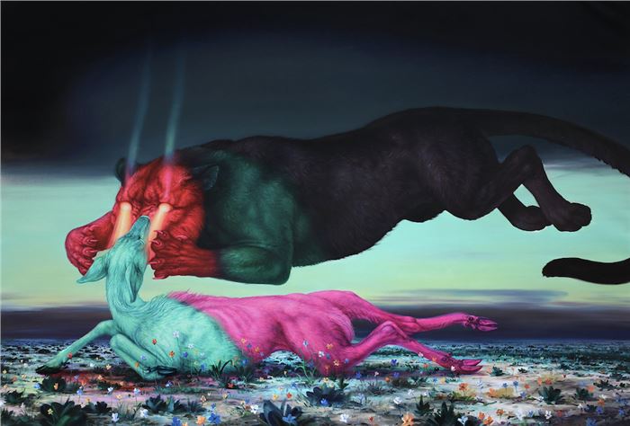 Angela Gram, Night Vision, Oil on linen, 54" x 80”, 2023